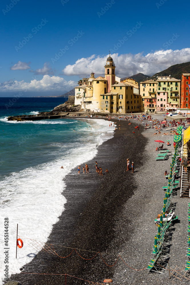 Italy. Liguria. The colored facades of the fishing village of Camogli