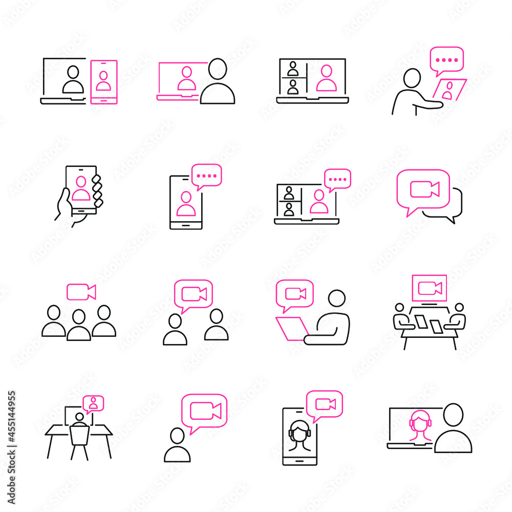Video Conference icons set. Video Conference pack symbol vector elements for infographic web Video Conference icons set. Video Conference pack symbol vector elements for infographic web