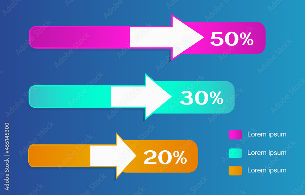 Horizontal Arrow Bar Chart Design, Horizontal Arrow Bar Three Level Statistical Chart Horizontal Arrow Bar Chart Design, Horizontal Arrow Bar Three Level Statistical Chart