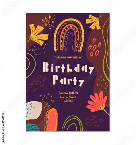 Boho style birthday invitation template graphic design illustration