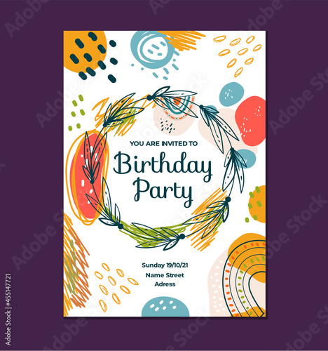 Boho style birthday invitation template graphic design illustration