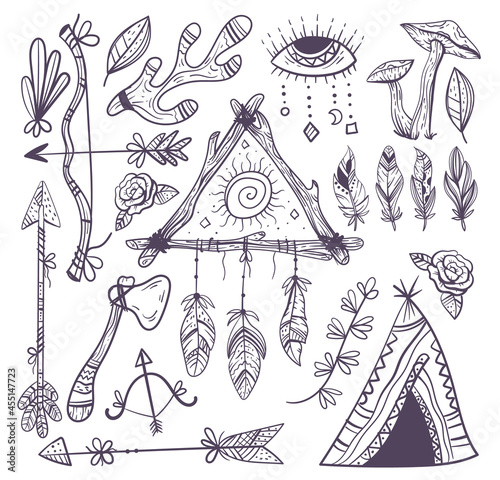 Boho hand drawn esoteric element design collection set
