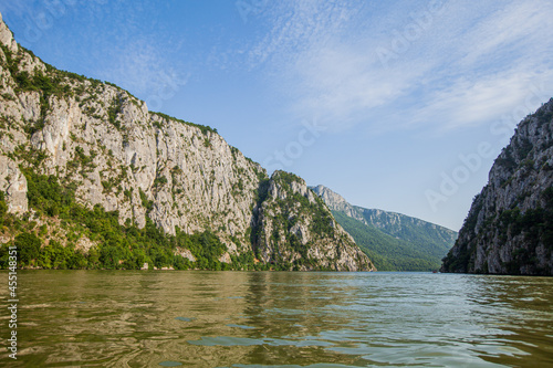 Danube River Nature Landscape. The Iron Gates Gorge, gorge on the river Danube. Eastern Serbia. View From Cruise Ship photo