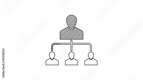 Black line Referral marketing icon isolated on white background. Network marketing, business partnership, referral program strategy. 4K Video motion graphic animation