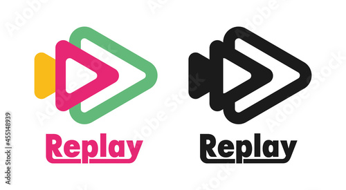 Replay logo design. Video surveillance site logo and icon design. arrow-marked replay. Vector abstract arrow logo, isolated icon. Play web icon modern.