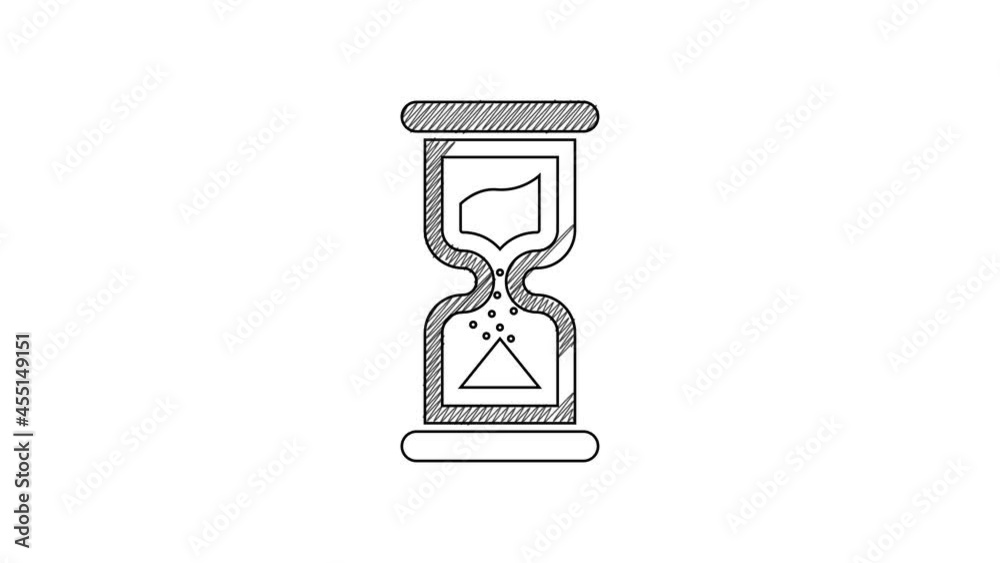 Black line Old hourglass with flowing sand icon isolated on white background. Sand clock sign. Business and time management concept. 4K Video motion graphic animation Black line Old hourglass with flowing sand icon isolated on white background. Sand clock sign. Business and time management concept. 4K Video motion graphic animation