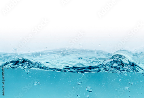 Water splash isolated on white. Underwater  sea or ocean as background  space for text