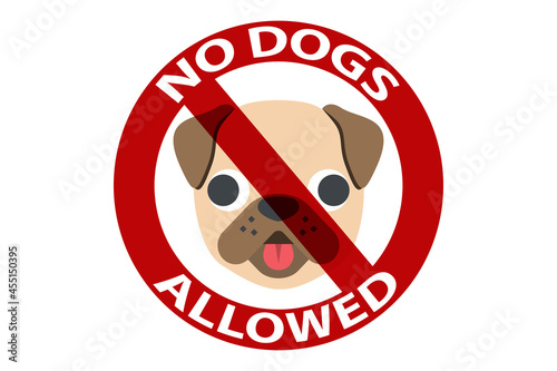 prohibition sign with text no dogs allowed against dog face on white background,emoji warning sign,vector illustraton