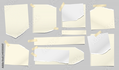 Wallpaper Mural Set of torn yellow note, notebook paper stripes are on grey lined background for text, advertising or design. Vector illustration Torontodigital.ca