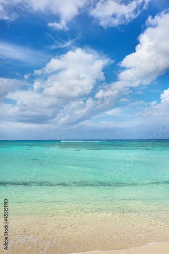 Fototapeta Naklejka Na Ścianę i Meble -  View of a beach and sea in the Mexican Caribbean, a sunny day with crystal clear water.