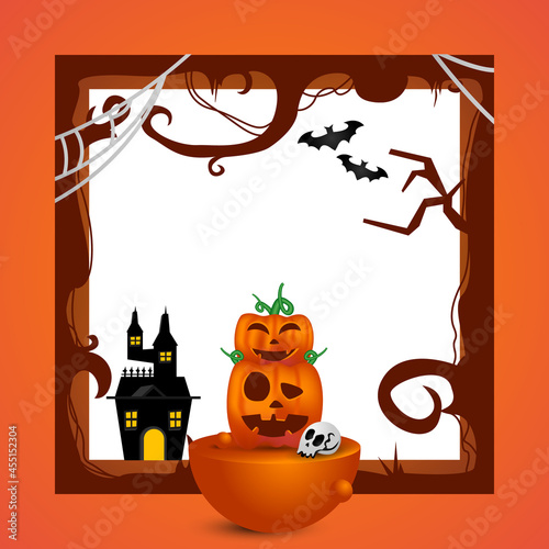 Halloween podium with frame background vector