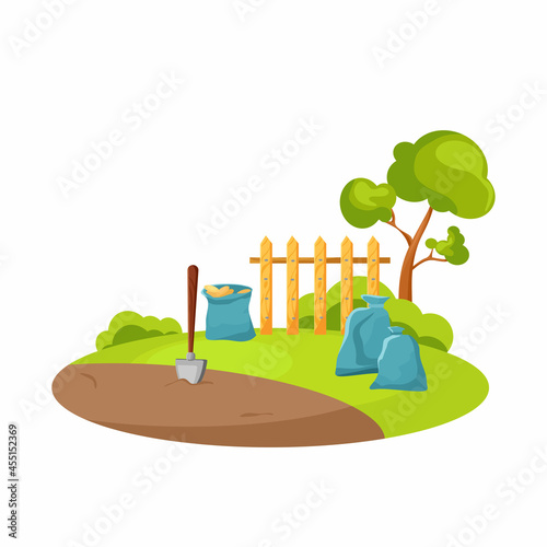 A set of wooden fences of different types. Vector cartoon illustration.