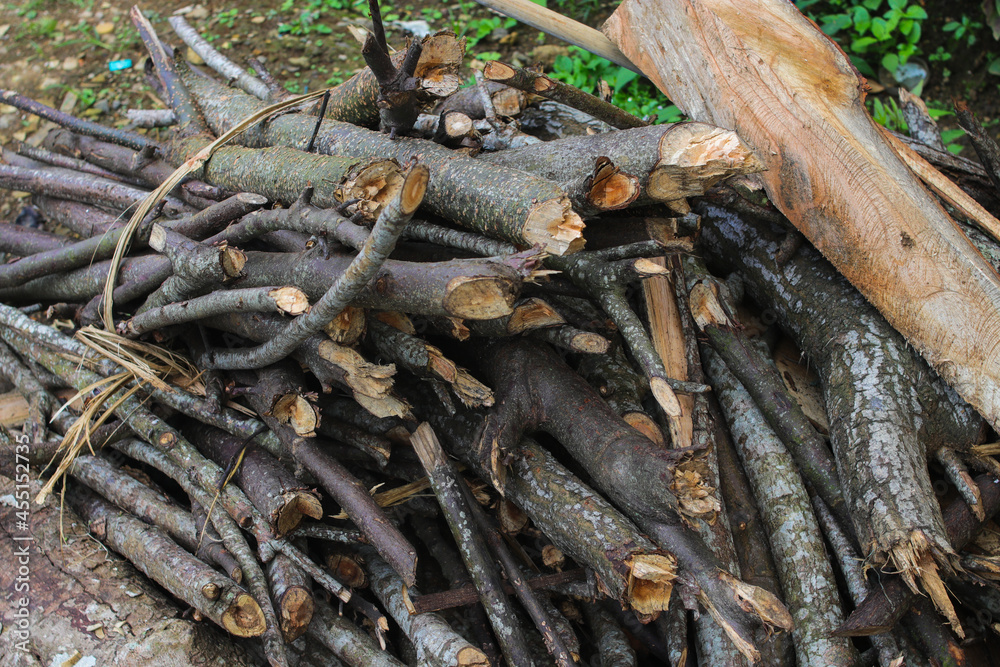 a stack of dry wood from the garden usually used as firewood in Javanese traditional kitchens.