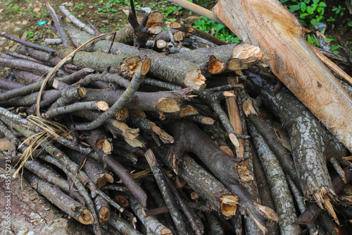 a stack of dry wood from the garden usually used as firewood in Javanese traditional kitchens.