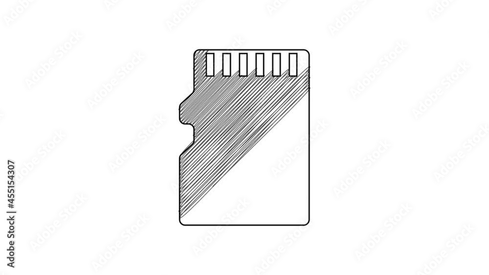 Black line Micro SD memory card icon isolated on white background. 4K Video motion graphic animation