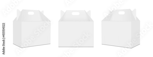 Cardboard Boxes with Handle Isolated on White Background, Front and Side View. Vector Illustration