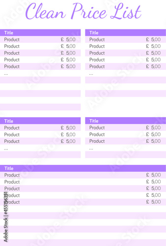 Price list clean pastel color vector editable