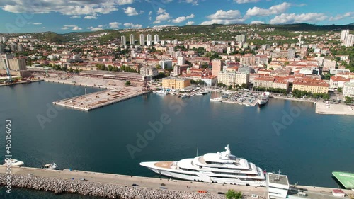 City of Rijeka waterfront aerial panoramic view, Kvarner bay of Croatia