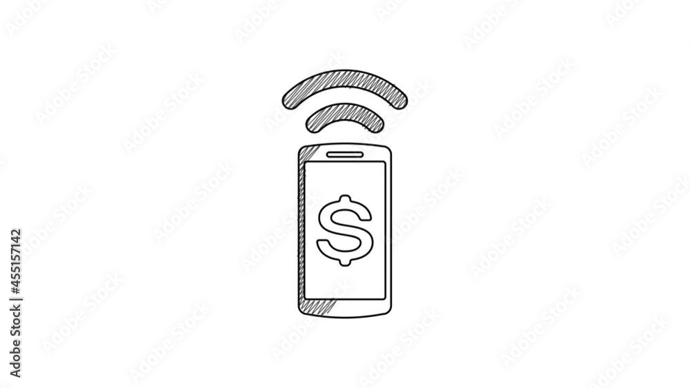 Black line Contactless payment icon isolated on white background. Mobile wallet technology, nfc, wireless payment with smartphone. 4K Video motion graphic animation Black line Contactless payment icon isolated on white background. Mobile wallet technology, nfc, wireless payment with smartphone. 4K Video motion graphic animation