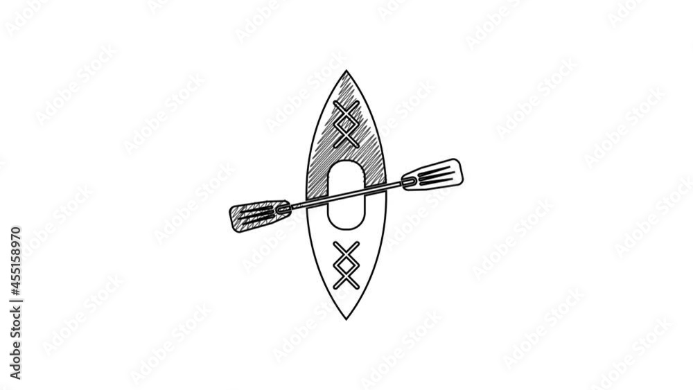 Black line Kayak and paddle icon isolated on white background. Kayak and canoe for fishing and tourism. Outdoor activities. 4K Video motion graphic animation Black line Kayak and paddle icon isolated on white background. Kayak and canoe for fishing and tourism. Outdoor activities. 4K Video motion graphic animation