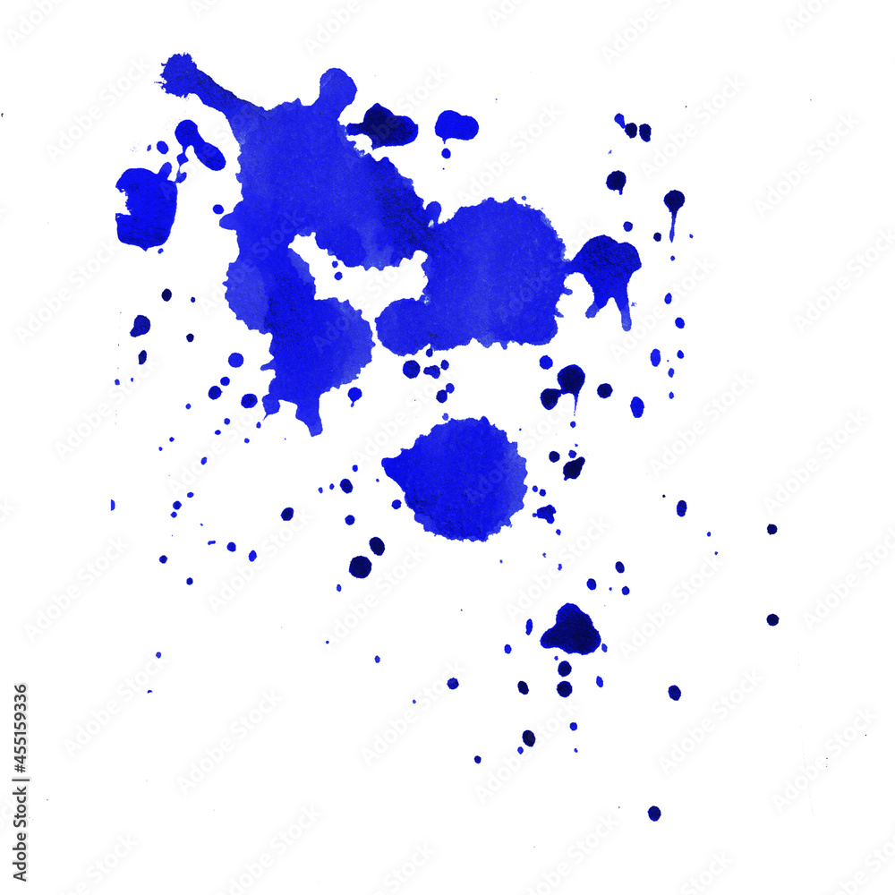 Blue ink droplets. Blot. Drops of paint on paper. Element for design. 