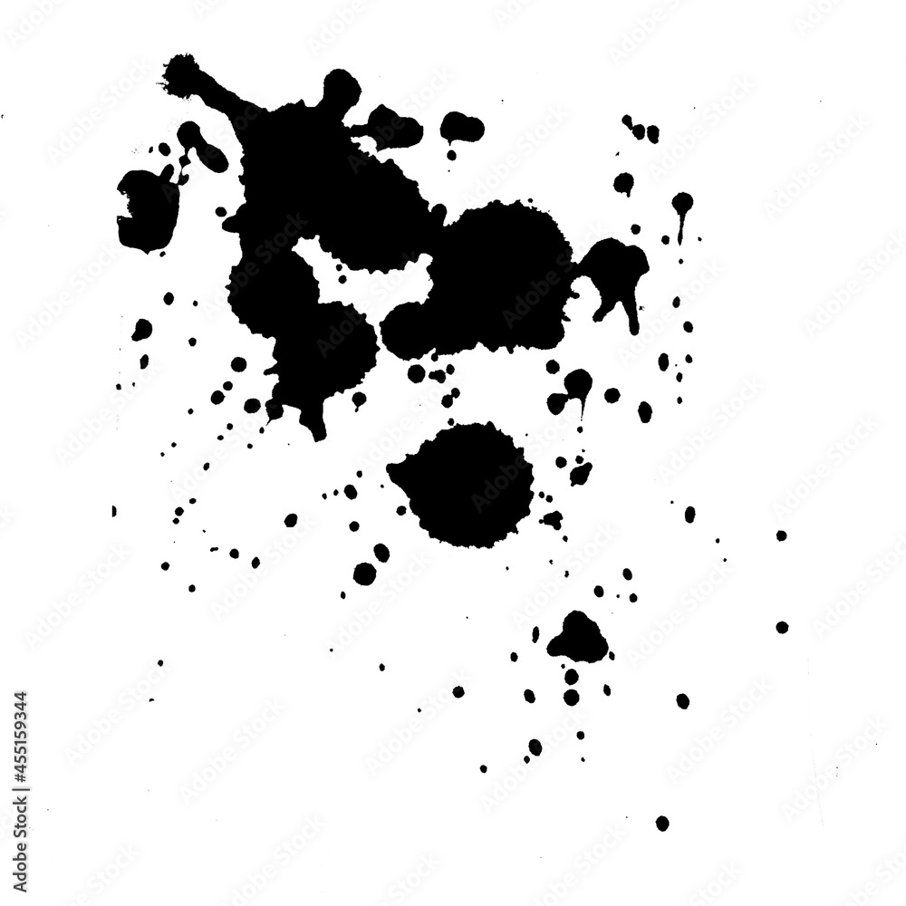 Silhouettes of drops and splashes of ink, paint, blood. Blot. Drops of paint on paper. Element for design. Silhouettes of drops and splashes of ink, paint, blood. Blot. Drops of paint on paper. Element for design.