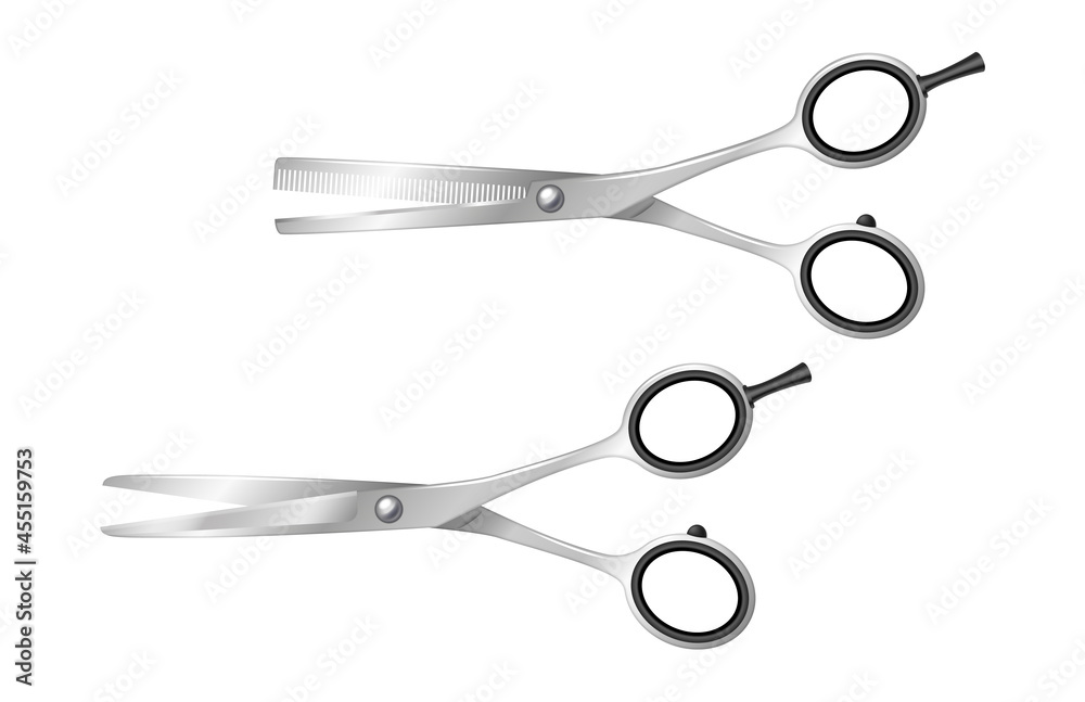 Realistic 3d Scissors set for hairdresser salon or barbershop. Professional barber haircut equipment Realistic 3d Scissors set for hairdresser salon or barbershop. Professional barber haircut equipment