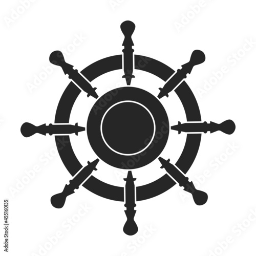 Ship wheel black vector of icon.Black vector icon helm of ship. Isolated illustration of wheel boat on white background.