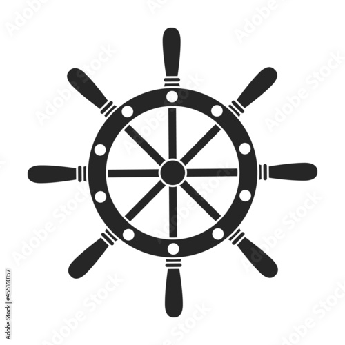 Ship wheel black vector of icon.Black vector icon helm of ship. Isolated illustration of wheel boat on white background.