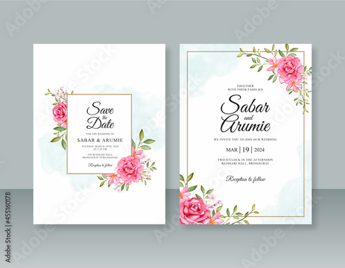 Floral watercolor painting for beautiful wedding invitation template