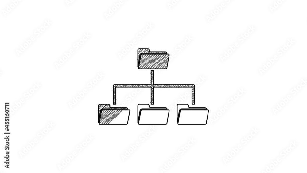 Black line Folder tree icon isolated on white background. Computer network file folder organization structure flowchart. 4K Video motion graphic animation Black line Folder tree icon isolated on white background. Computer network file folder organization structure flowchart. 4K Video motion graphic animation