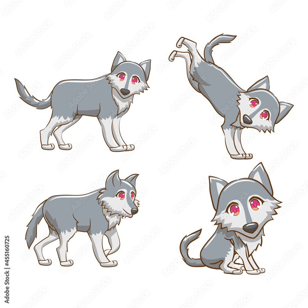 cute wolf animal vector set