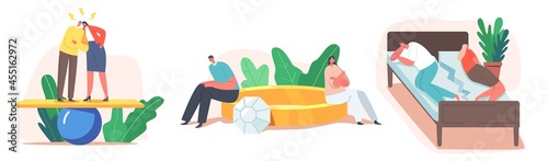Set Couple Troubles, Quarrel, Husband and Wife Characters Scandal, Family Violence and Spousal Abuse. Young Spouse Swear