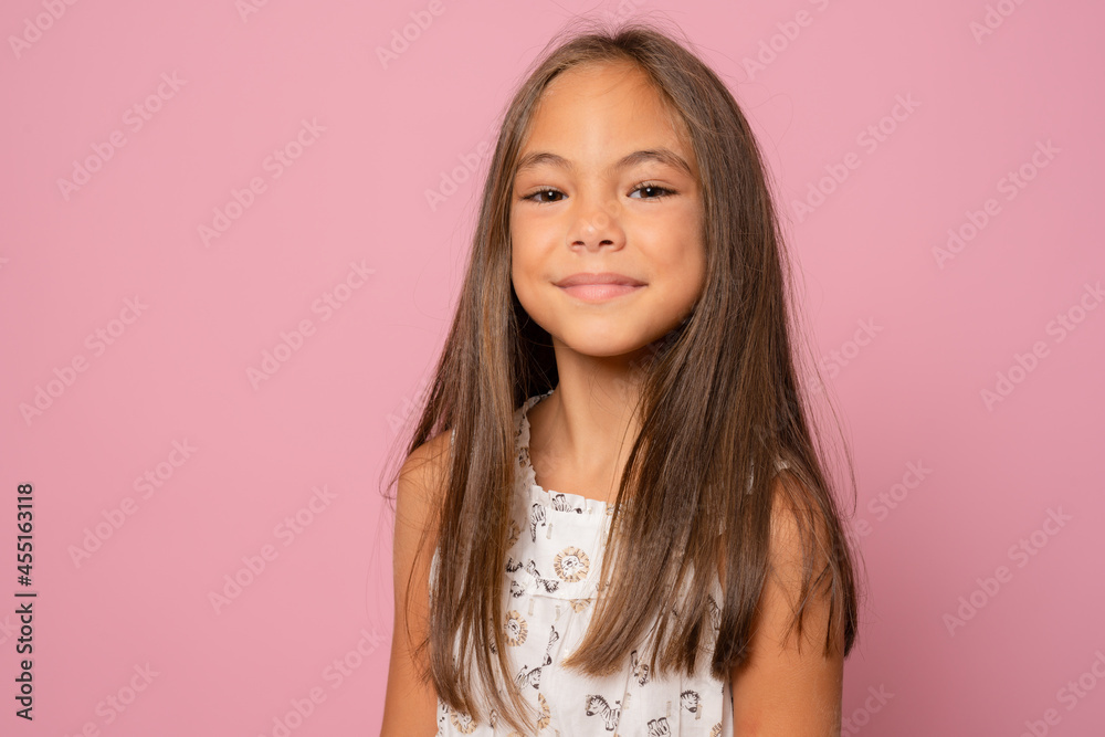 Closeup portrait beautiful smiling girl isolated over pink background. Closeup portrait beautiful smiling girl isolated over pink background.