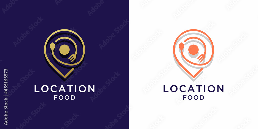 Food location logo with color gold design