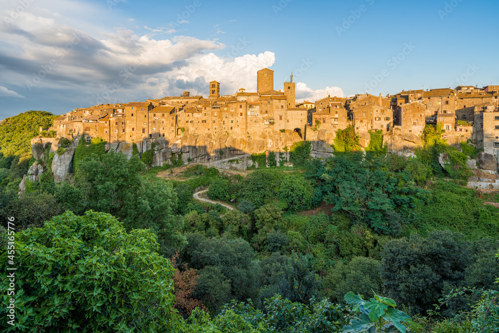 Panoramic view of Vitorchiano in the late afternoon. Lazio, central Italy.