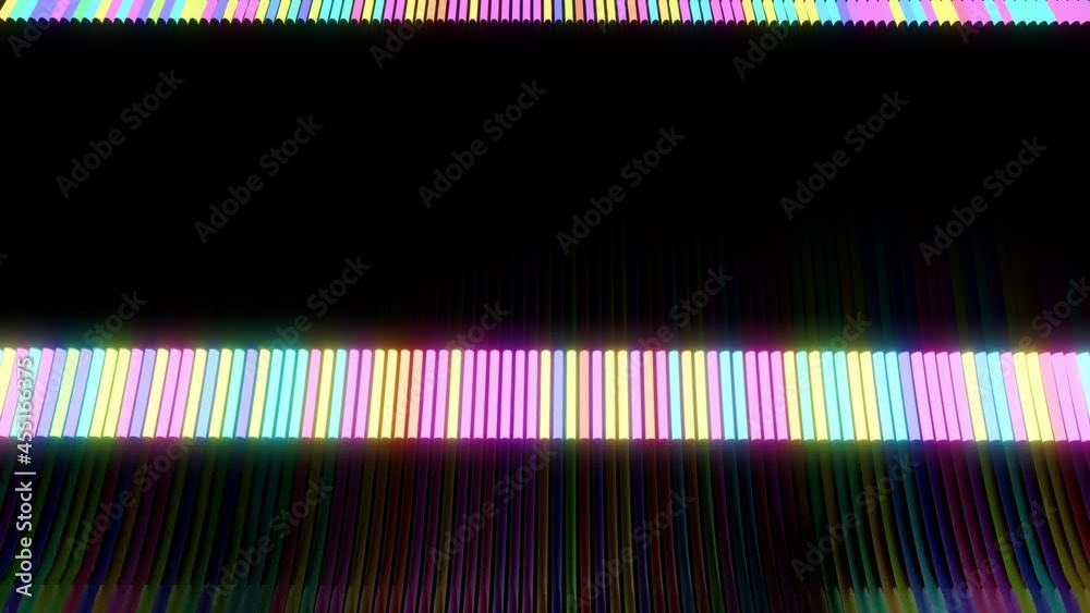 abstract looped 4k dark background with running neon lights on multi colored tubes. Bg for show or events, exhibitions, festivals or concerts, music videos, VJ loop for night clubs.