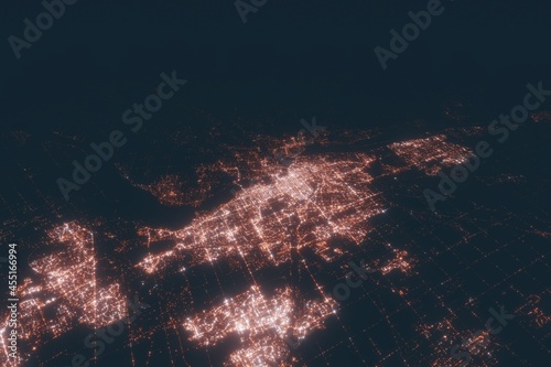 Ottawa aerial view at night. Top view on modern city with street lights