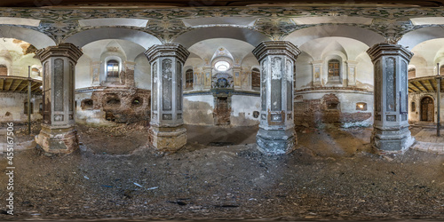 full seamless spherical hdri panorama 360 degrees angle view inside of interior of ruined abandoned choral Jewish synagogue in equirectangular projection. VR  AR content photo