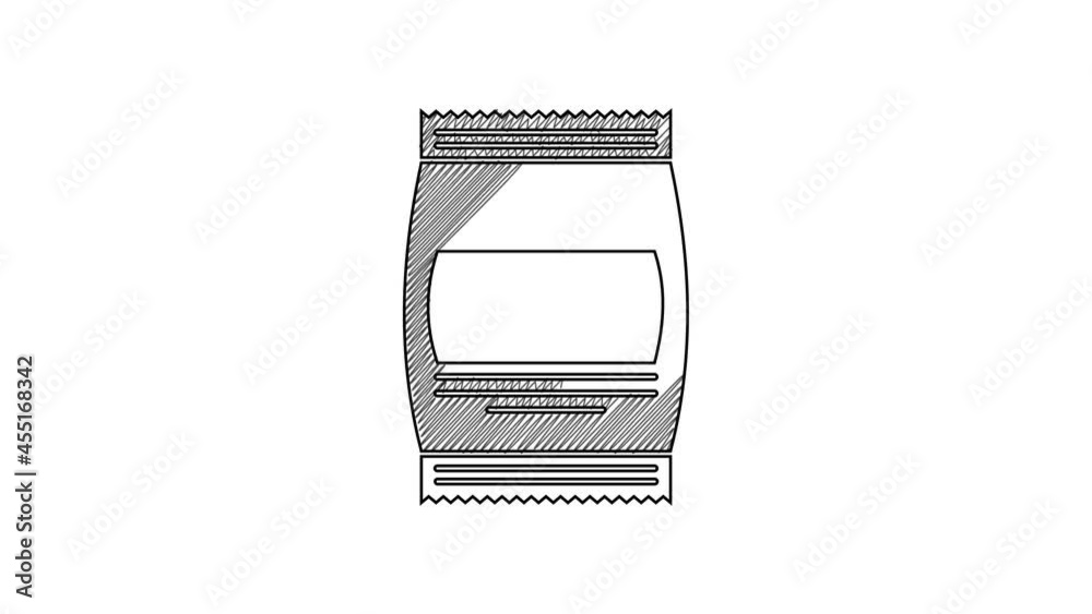 Black line Bag of food icon isolated on white background. Food for animals. Pet food package. 4K Video motion graphic animation Black line Bag of food icon isolated on white background. Food for animals. Pet food package. 4K Video motion graphic animation
