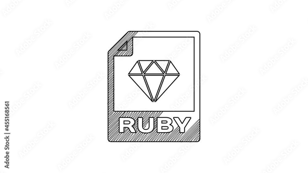 Black line RUBY file document. Download ruby button icon isolated on white background. RUBY file symbol. 4K Video motion graphic animation Black line RUBY file document. Download ruby button icon isolated on white background. RUBY file symbol. 4K Video motion graphic animation