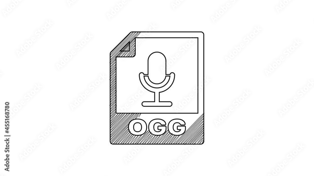 Black line OGG file document. Download ogg button icon isolated on white background. OGG file symbol. 4K Video motion graphic animation Black line OGG file document. Download ogg button icon isolated on white background. OGG file symbol. 4K Video motion graphic animation