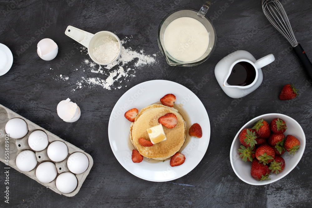 Strawberry Pancakes and Ingredients Strawberry Pancakes and Ingredients