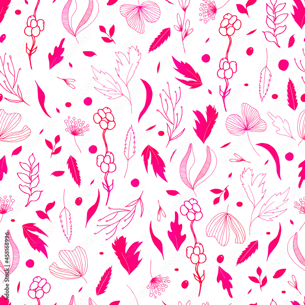 Vector seamless pattern of leaves and twigs.  botanical illustration