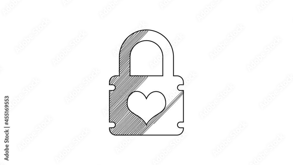 Black line Padlock with heart icon isolated on white background. Locked Heart. Love symbol and keyhole sign. 4K Video motion graphic animation Black line Padlock with heart icon isolated on white background. Locked Heart. Love symbol and keyhole sign. 4K Video motion graphic animation