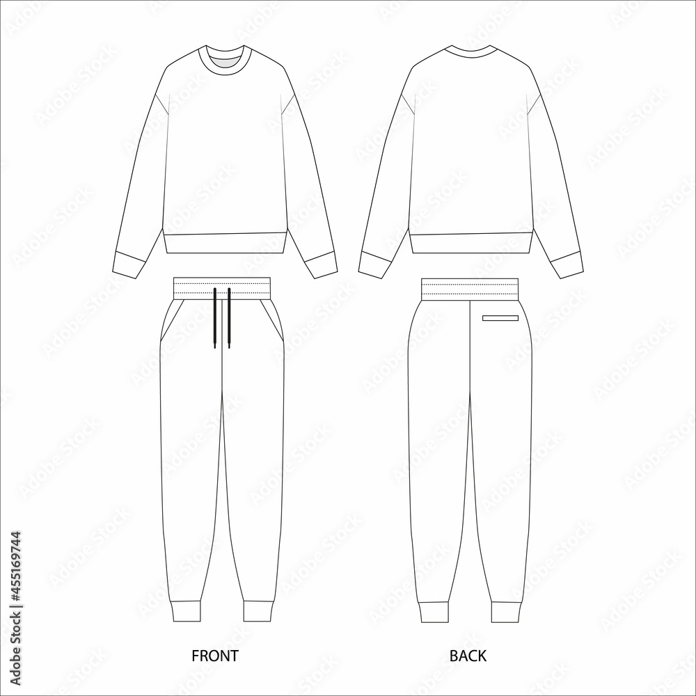Joggers and sweatshirt set vector. Jersey tracksuit template. Knitted ...