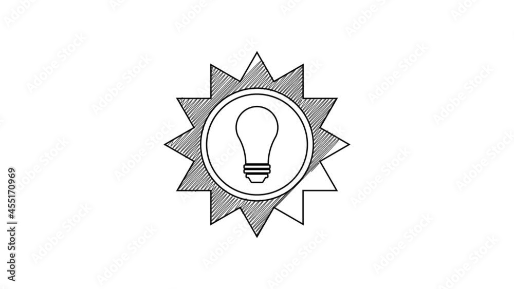Black line Solar energy panel icon isolated on white background. Sun and light bulb. 4K Video motion graphic animation Black line Solar energy panel icon isolated on white background. Sun and light bulb. 4K Video motion graphic animation