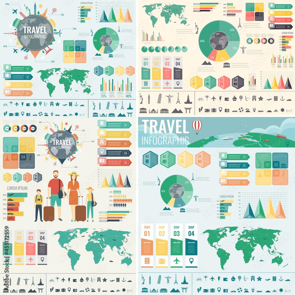 Fototapeta premium Travel infographic collection for business and presentation. Infographic template. Vector illustration