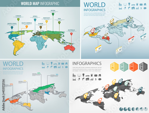 World map infographic template. All country are selectable. Vector illustration