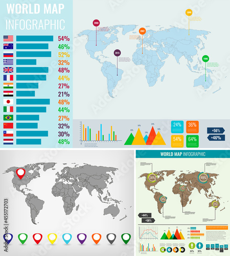 World map infographic template. All country are selectable. Vector illustration